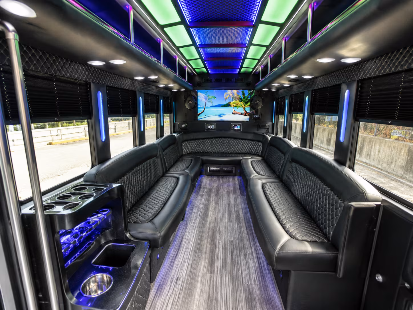 colton 18 passenger party bus inside