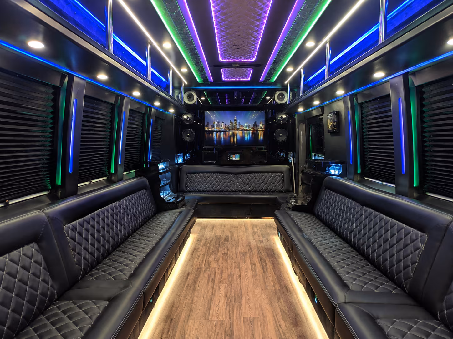 colton 25 passenger party bus interior