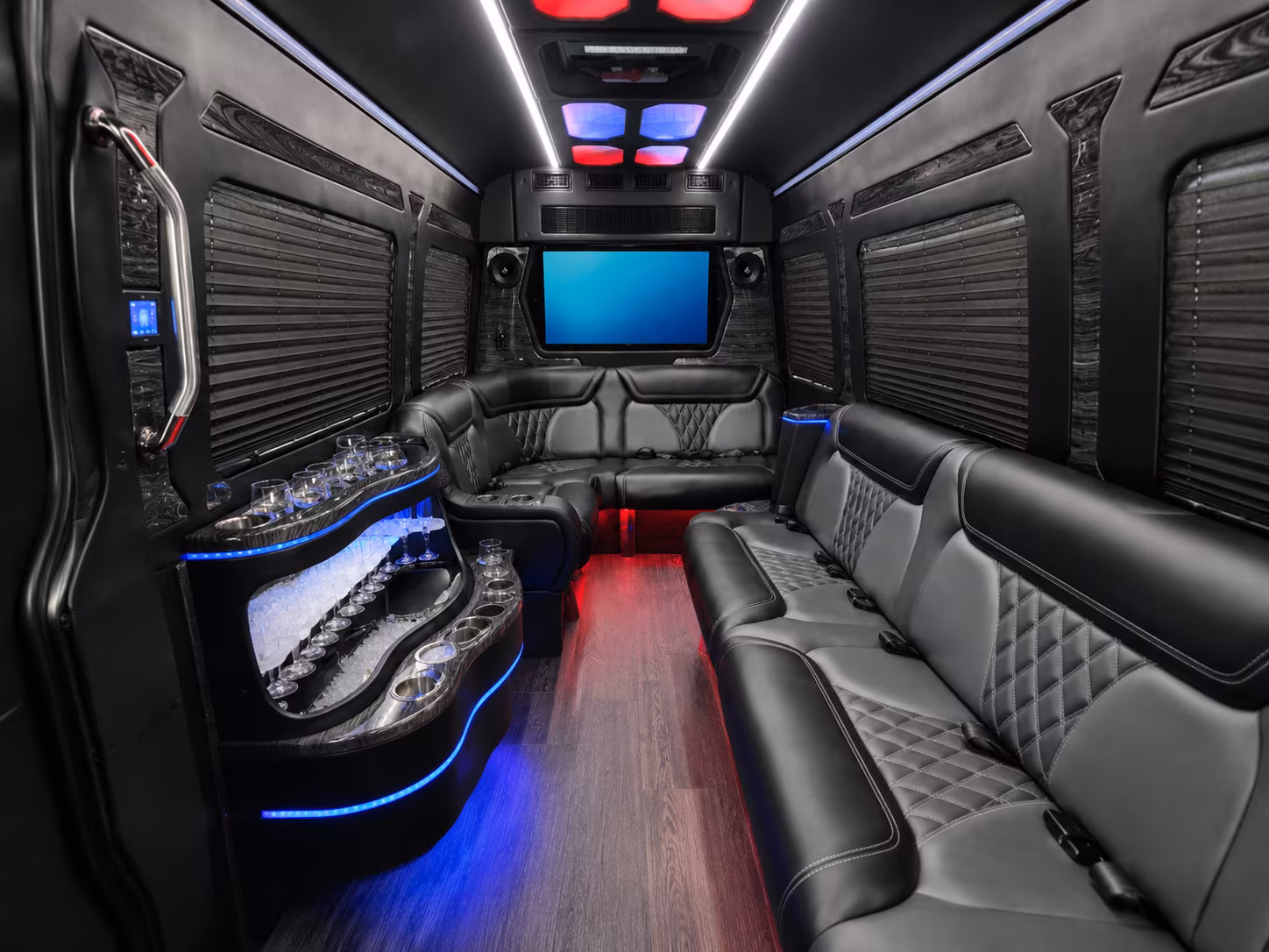 colton 28 passenger party bus interior
