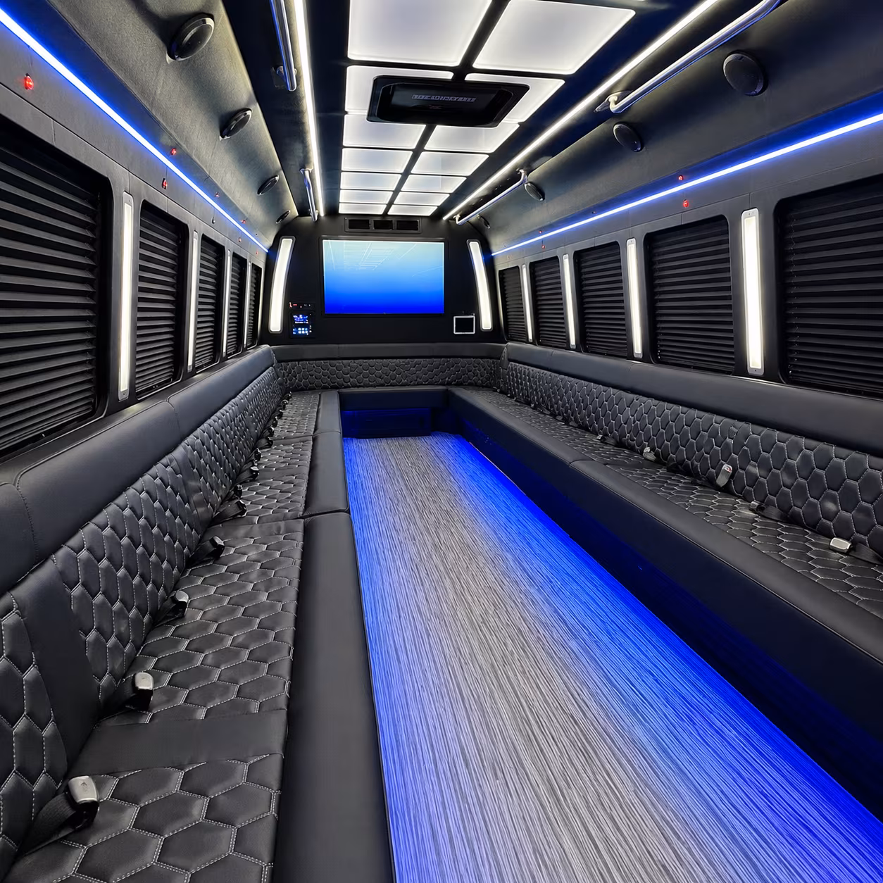colton 50 passenger party bus inside