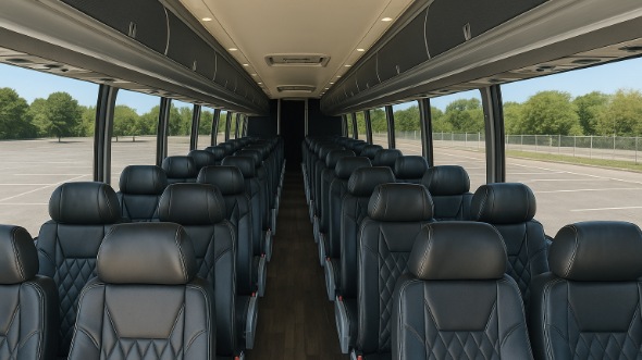 Interior of Charter Bus Company Rancho Cucamonga's 50 Passenger Charter Bus in Rancho Cucamonga