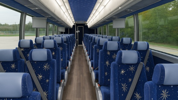 Interior of Charter Bus Company Rancho Cucamonga's 54 Passenger Charter Bus in Rancho Cucamonga