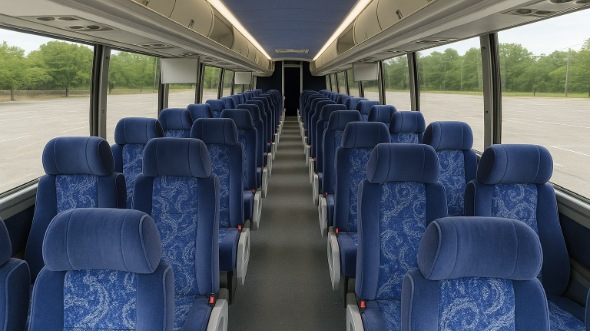 Interior of Charter Bus Company Rancho Cucamonga's 55 Passenger Charter Bus in Rancho Cucamonga