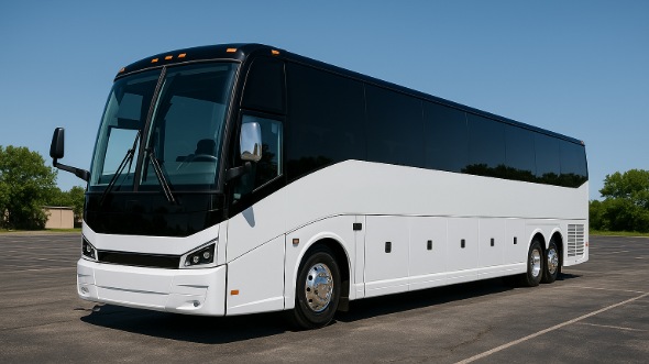 Exterior of Charter Bus Company Rancho Cucamonga's 55 Passenger Charter Bus in Rancho Cucamonga