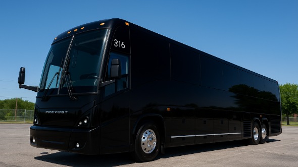 Exterior of Charter Bus Company Rancho Cucamonga's 56 Passenger Charter Bus in Rancho Cucamonga