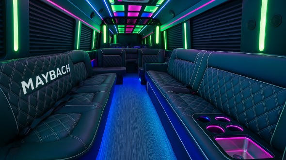 Interior of Charter Bus Company Rancho Cucamonga's Party Bus in Rancho Cucamonga