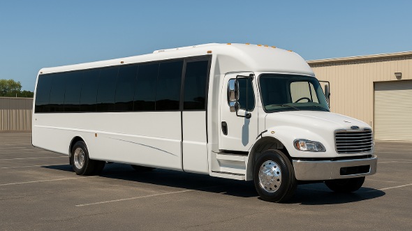 Exterior of Charter Bus Company Rancho Cucamonga's Party Bus in Rancho Cucamonga