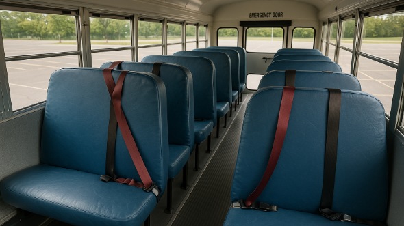 Interior of Charter Bus Company Rancho Cucamonga's School Bus in Rancho Cucamonga