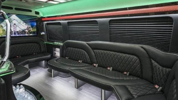 Interior of Charter Bus Company Rancho Cucamonga's Sprinter Limo in Rancho Cucamonga